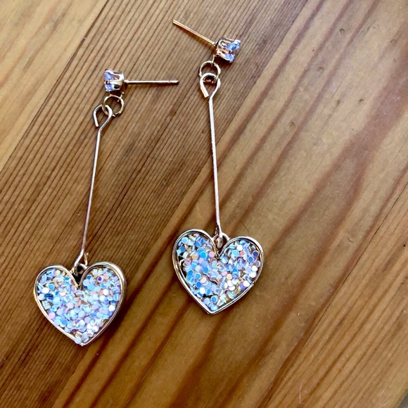 Gorgeous crystal rhinestone + glitter heart💗drop earrings - Picture 3 of 8